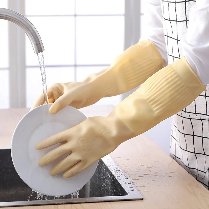 1Pair Lengthen Dishwashing Cleaning Silicone Gloves Rubber Dish Washing Glove Scrubber  for Household Kitchen Clean Tool 4