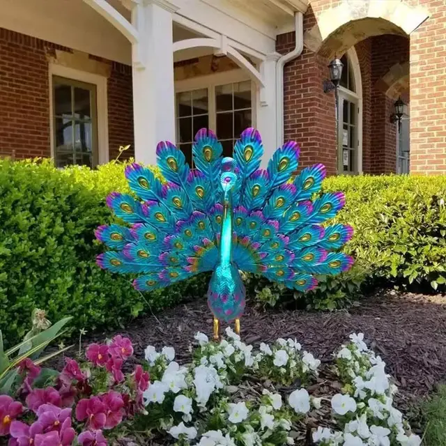 Új Fém Páva Szobor Állati Állványos Testtartás Kültéri Kerti Udvar Figura Dekoratív Otthoni Kézműves Művészeti Dísz Dekoráció - Image 6