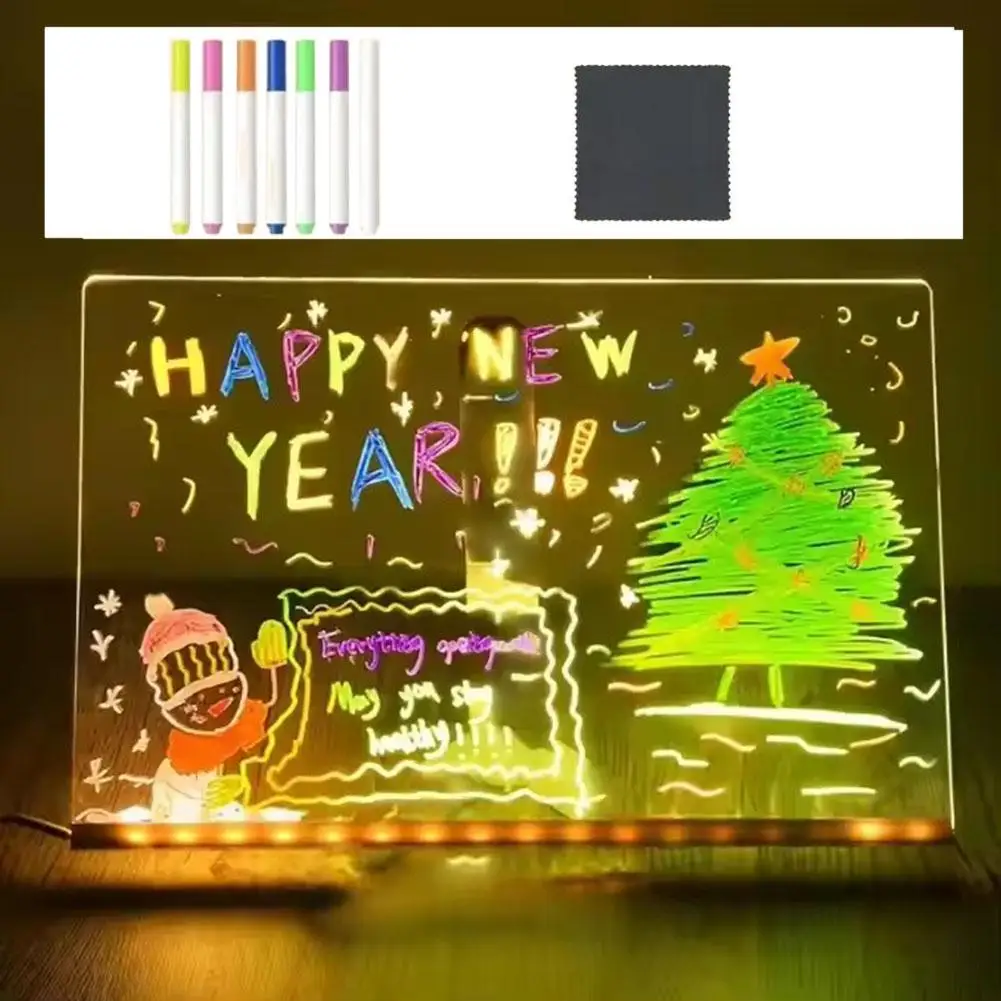 DIY 아크릴 보드 컬러펜 포함 야광 칠판 LED 노트 보드 어린이 그림 장난감 LED 그림판 야간 조명 포함 워드패드