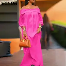 

VONDA Summer Dress Ladies Pleated Baggy Vestidos Sexy Sleeveless Solid Maxi Robes Longue A-lined Women Loose A-Lined Sundress