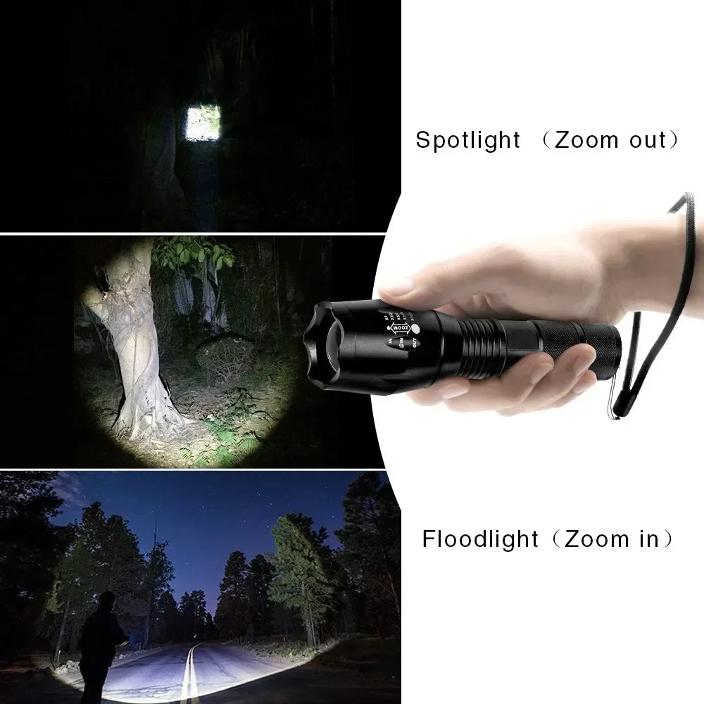 S997755f6a2b34cca970619ce5ca488fdt High Power T6 LED Flashlights Camping Torch 5 Light Modes Zoom Light Aluminum Alloys Waterproof Material External 18650 Battery Mallzona