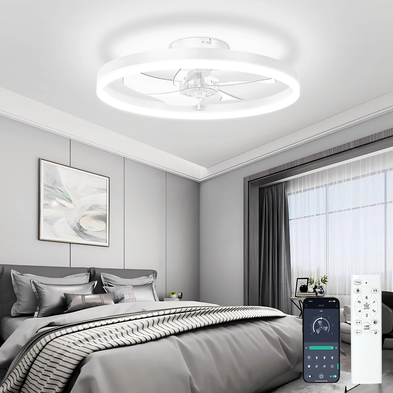 Modern ceiling fan light with remote control and  LED light fan smart silent 6-speed ceiling fan for bedroom and living room 4
