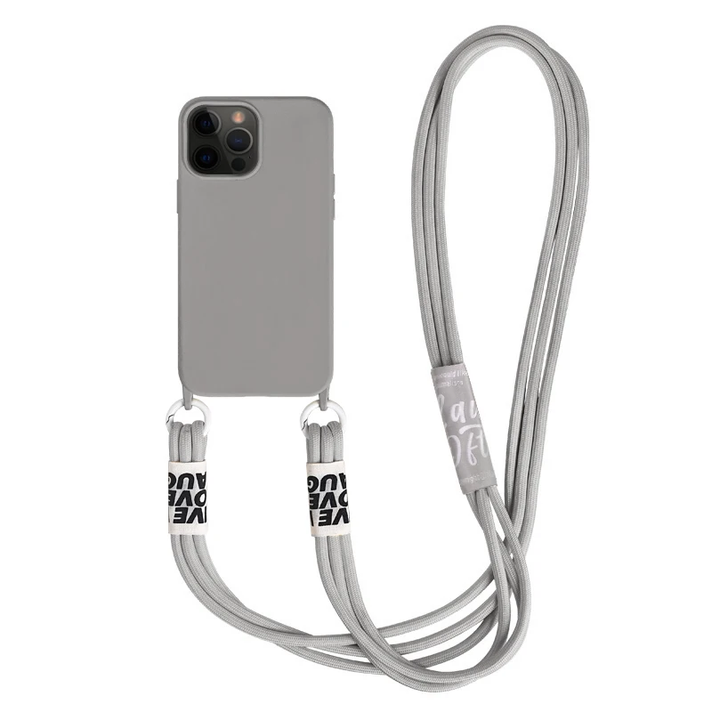 thumbnail image 1 of Funda de silicona suave con cordón de correa de collar cruzado Simple para iPhone 14, 13, 12, 11 Pro Max, MiNi, XS, XR, X, 8, 7Plus, SE2022, 1 of 5