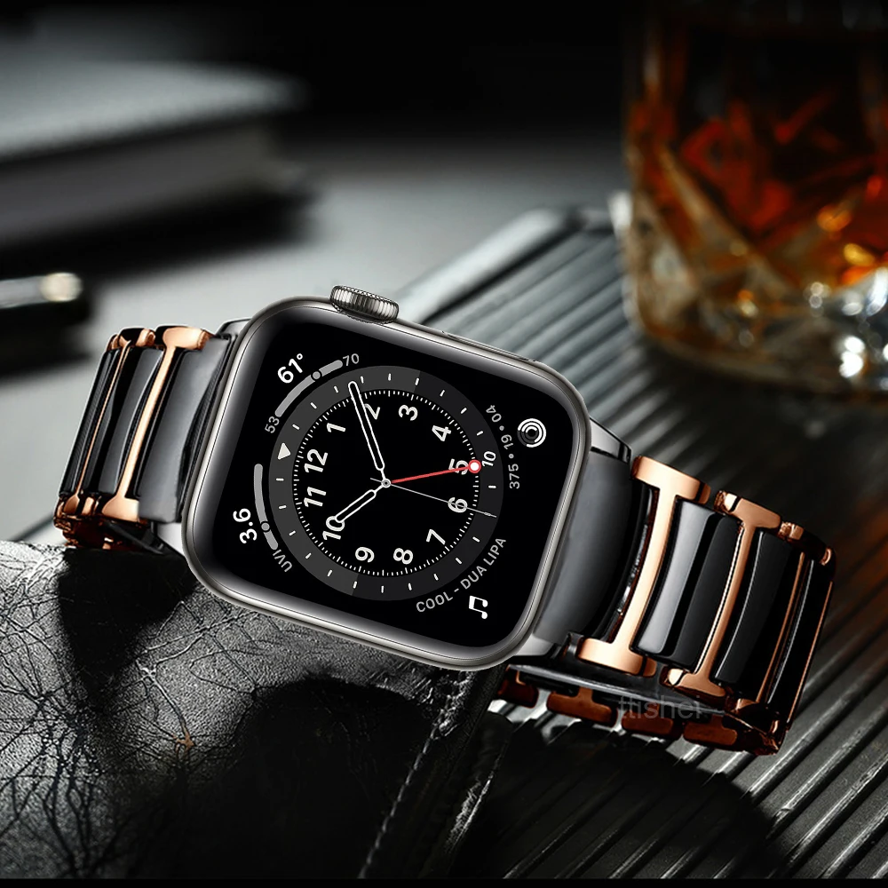 for apple watch 6 7 8 band 44mm 40mm 45mm 41mm se 5 strap luxury Ceramics Stainless Steel Business Bracelet iwatch 3 ultra 49mm