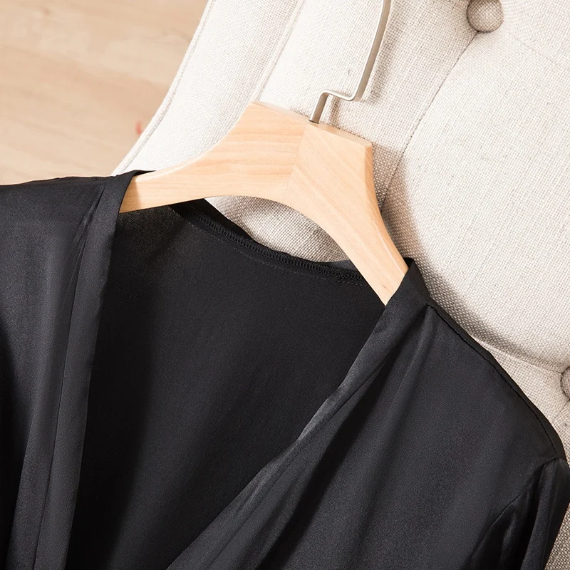 2023Spring/Summer Women's 100%Natural Mulberry Silk Long Pajamas Bathrobe Three Quarter Sleeve Pajamas Smooth Sexy Home Clothing