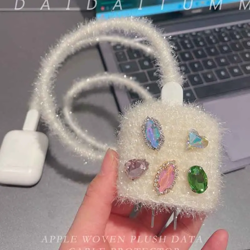 Diamond Knitting Protector Cable Organizer Adapter 18W 20W Management Celular Cargador Type C Cable Winder Per Iphone10 7 8