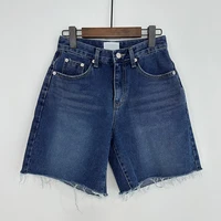 New 2024 Summer High Waist Denim Shorts For Women Pockets Burrs Blue Color Short Jeans Women Streetwear Casual Women's Shorts - Image 4