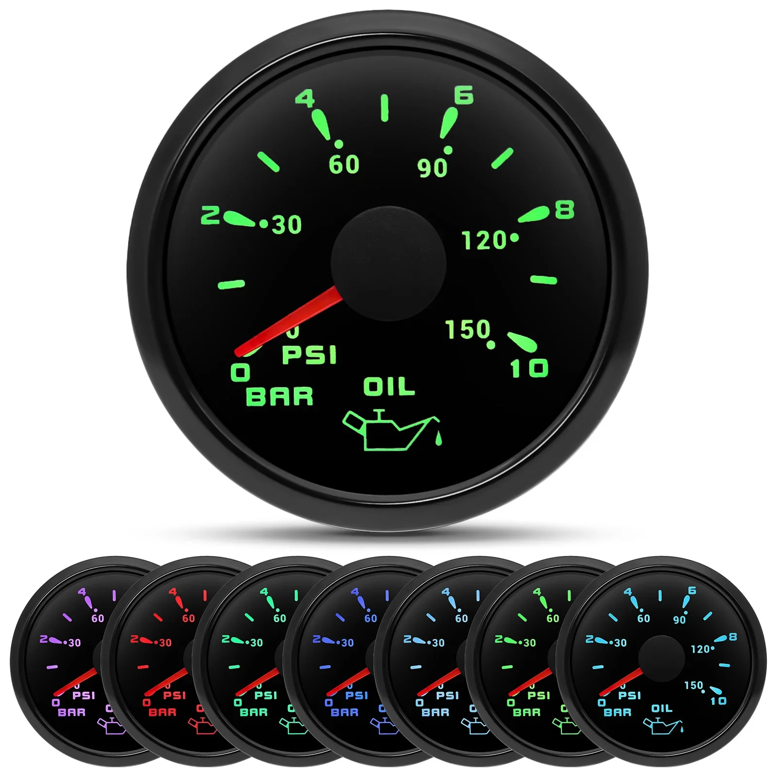 Waterproof IP67 7 Color Light 0~10 Bar Oil Press Meter+Sensor for Auto Car 2