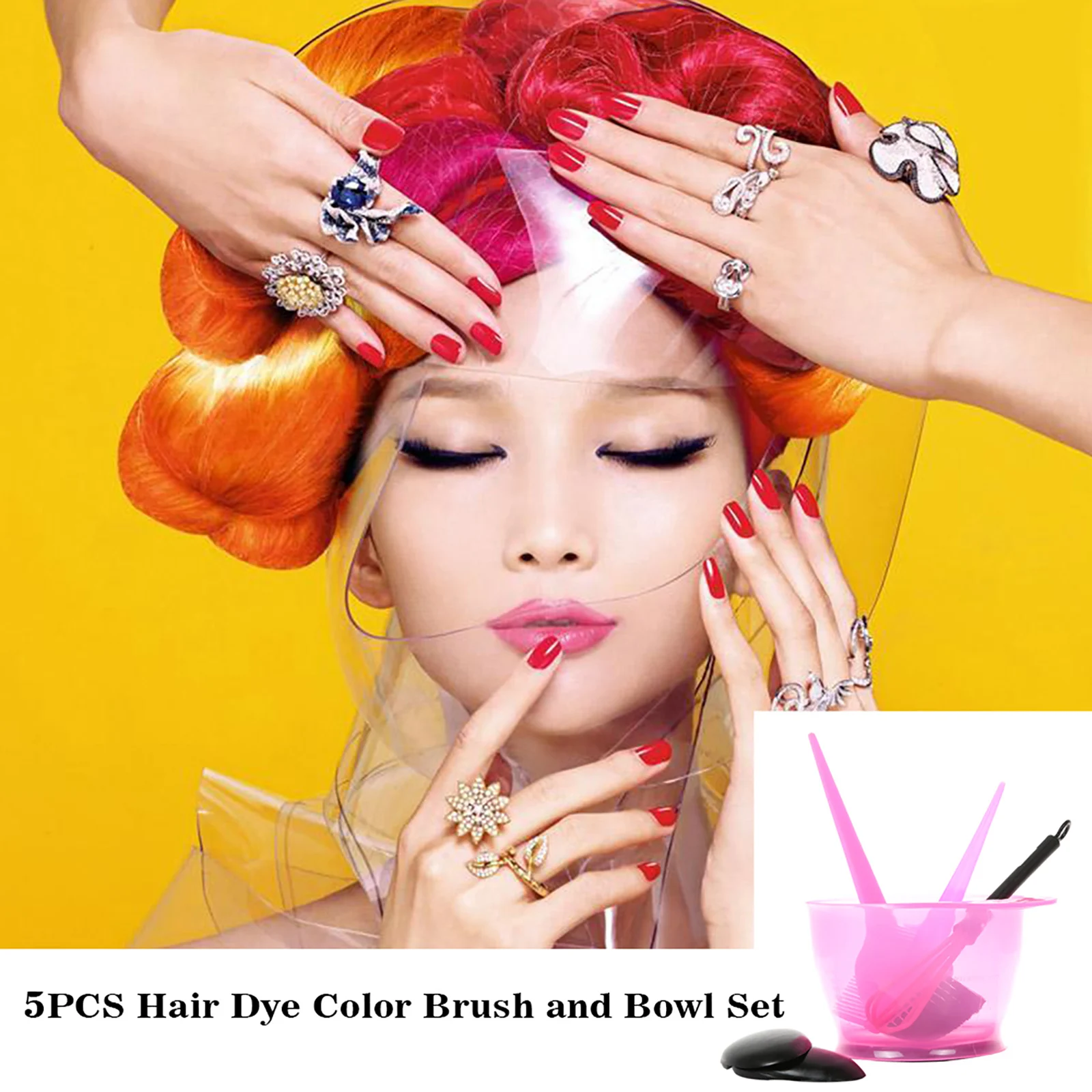 5PCS Hair Dye Brush and Bowl Set Ear Caps Dye Mixer Hair Tint Dying Coloring Applicator Dye Tool Hairdressing Styling Accessorie