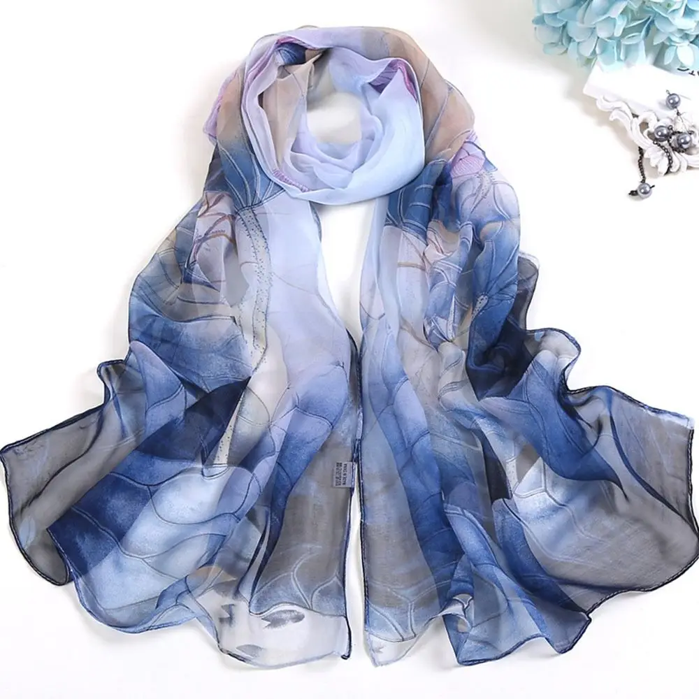 Summer Embroidered Silk Scarf Sun-Resistant Smooth Beach Shawl Breathable Silk Sunscreen Hijab for Women