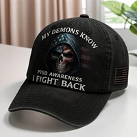 PTSD Awareness Cap Adjustable Baseball Cap My Demons Know I Fight Back Hat Baseball Hat for Men & Women