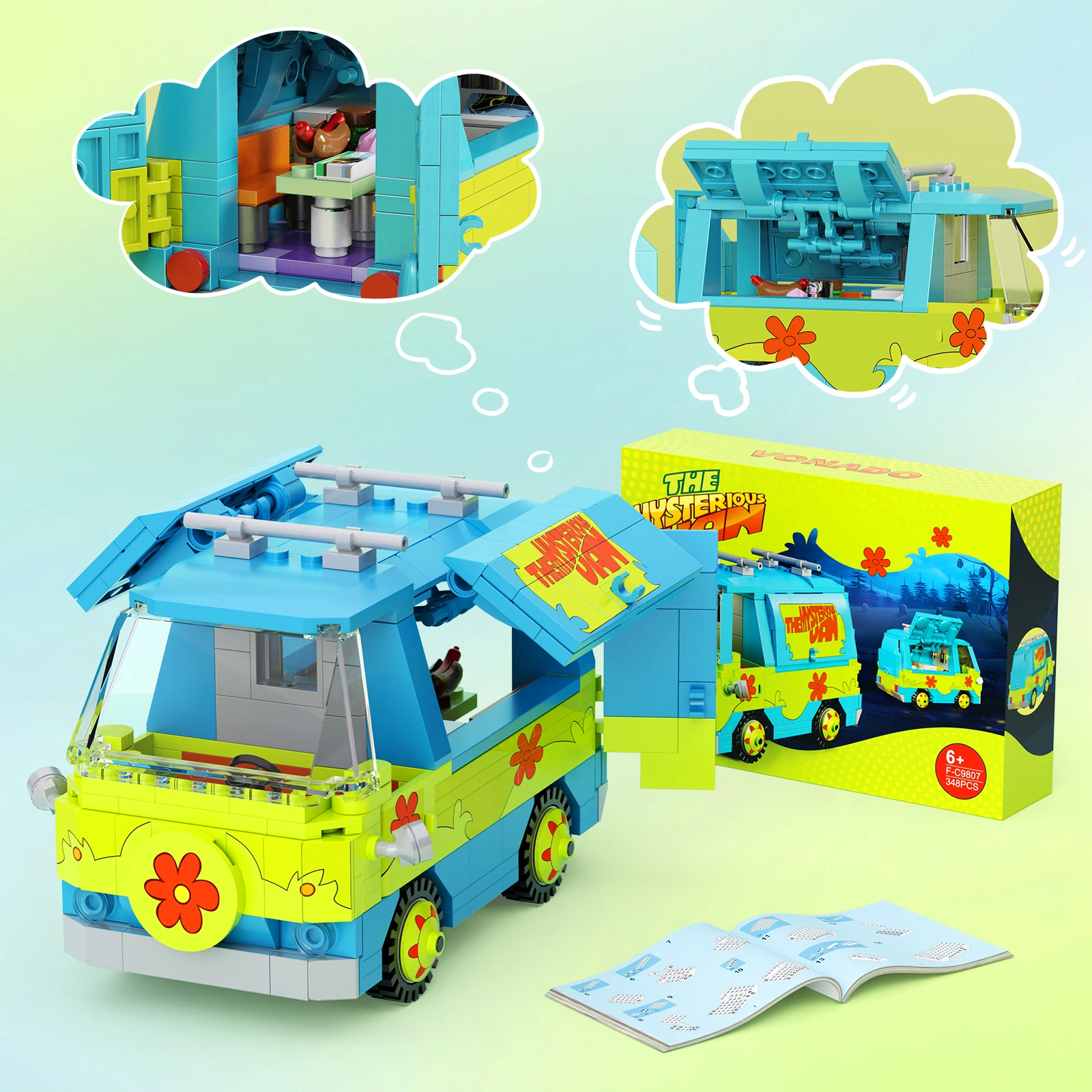 348 PCS Mystery Machine Building Blocks Set Panel Van Cartoon Vehicle