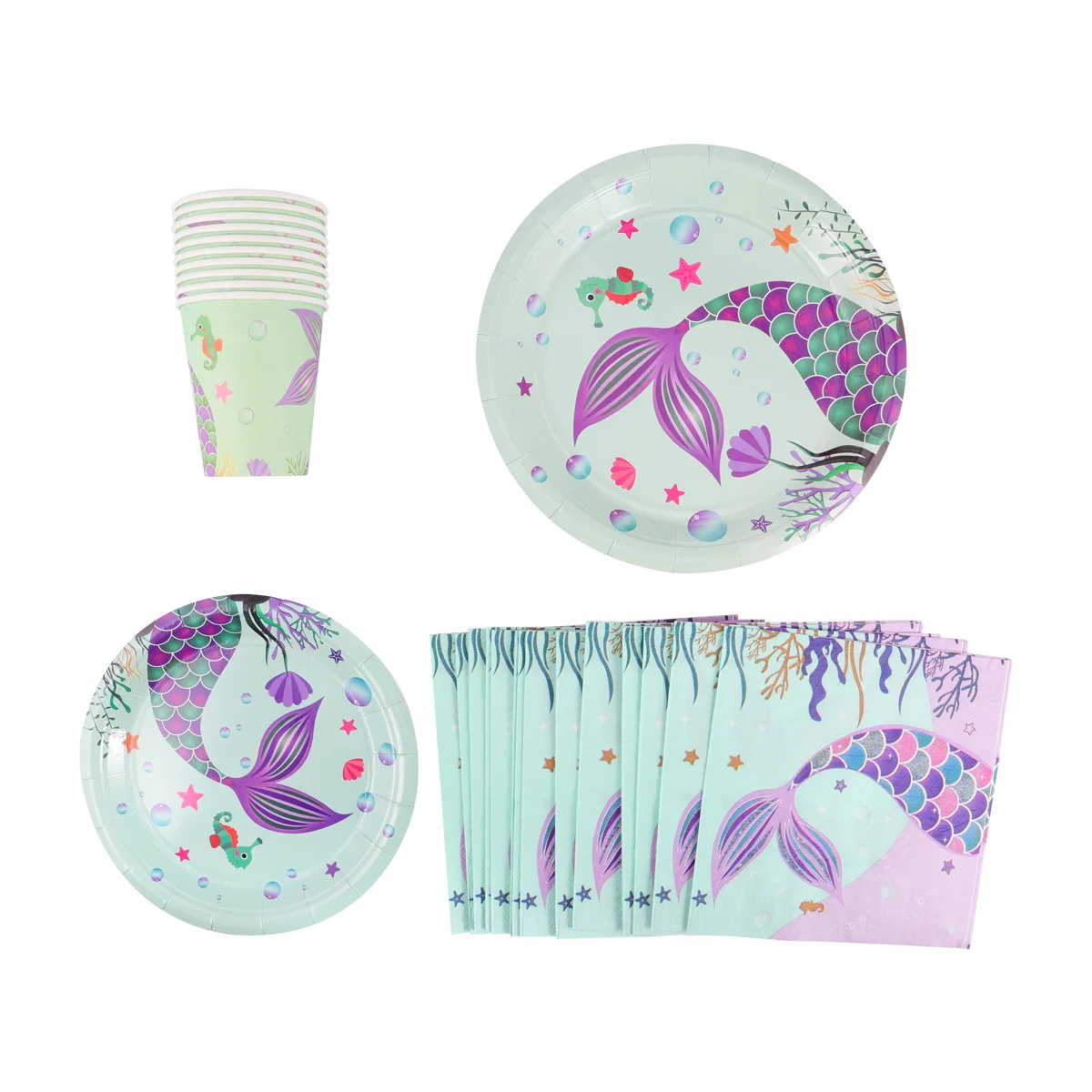 

30 Pcs Mermaid Party Paper Cup Plate Set Cups Dessert Table Setting Birthday Tableware Disposable Plates Cake