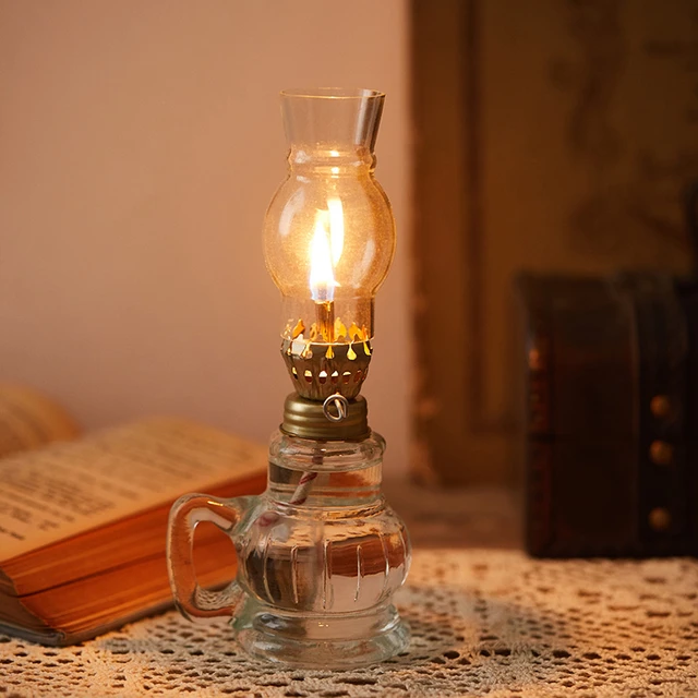 Oil Lamp for Indoor Use,1 Glass Kerosene Lamp and 3 Wicks of 7  Inches,Rustic Oil Lantern Lamp Emergency,Farmhouse Decoration (Transparent)