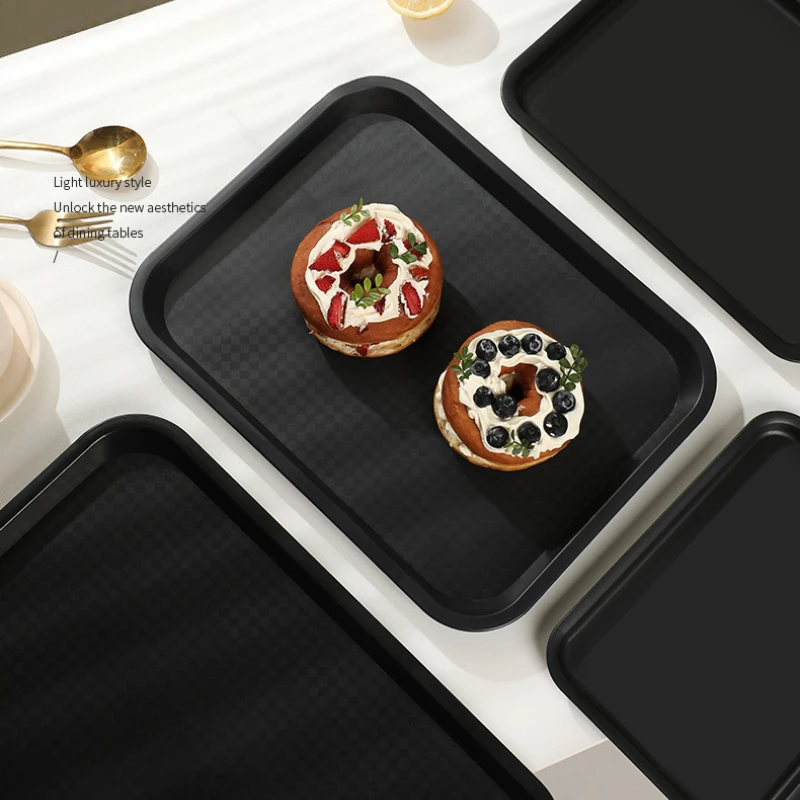 Black Rectangular Non-slip Serving Tray for Chinese Restaurant Fast Food Cake & Tea Service Commercial Durable Hotel Tableware 2