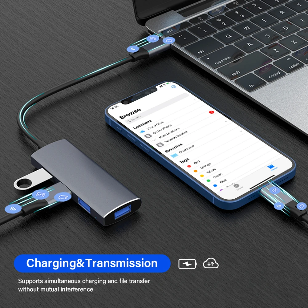 Ultra High-Speed 4-Port USB 3.0 Hub with Type-C Splitter