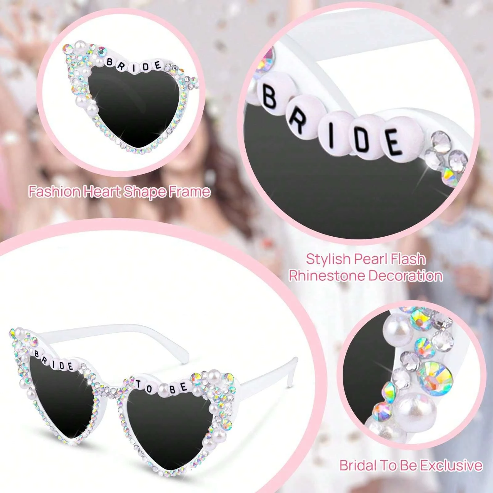 Bachelorette Party Bride Sunglasses Heart Shaped Glasses for Women Bridesmaid Bride Photo Tools Party Gift Accessories 1Pair heart shaped glasses party photo props funny sunglasses