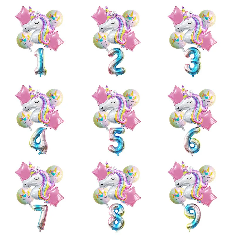 Unicorn Birthday Balloon 32 Inch Rainbow Number Foil Balloons Party Decorations Kids Baby Shower Globos | Дом и сад