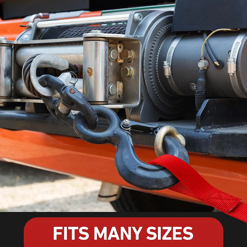 3pcs Red Inch Heavy Duty Hook Pull Belt Protective Ties w Towing Rope,Nylon winch strap suitable for winch cable rope