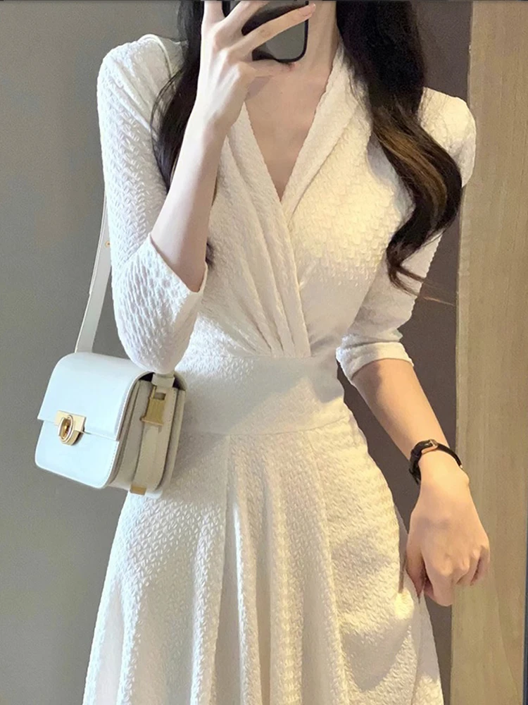 

Женское Повседневное платье-трапеция, элегантное облегающее платье с длинным рукавом, элегантное белое платье для выпускного вечера на день рождения, Женская цельная одежда