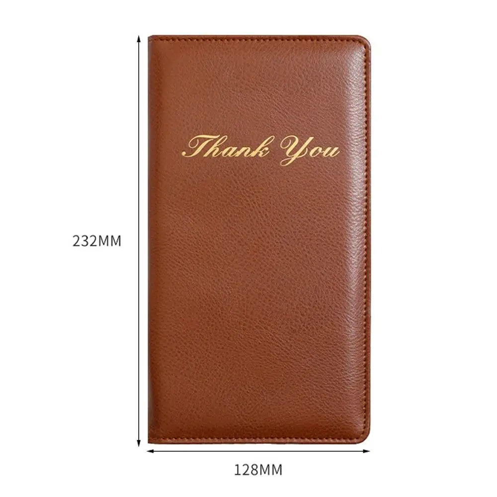 Fashion PU Leather Cash Receipt Folder Waterproof With Pen Insert Cash Book Storage Slot Thank You Printed Bill Folder Business