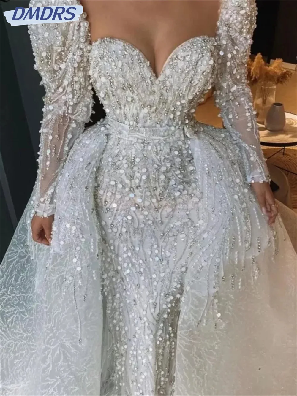 

Charming Long Sleeve Wedding Dress 2024 Elegant Removable Hem Ball Gown Luxurious Long Sleeve Bridal Gown Vestidos De Novia