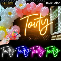 RGB Large Sign 50x33cm/20x13inch Neon Forty Sign LED Signs for Happy Birthday Party Decoration Home Party Light Sign