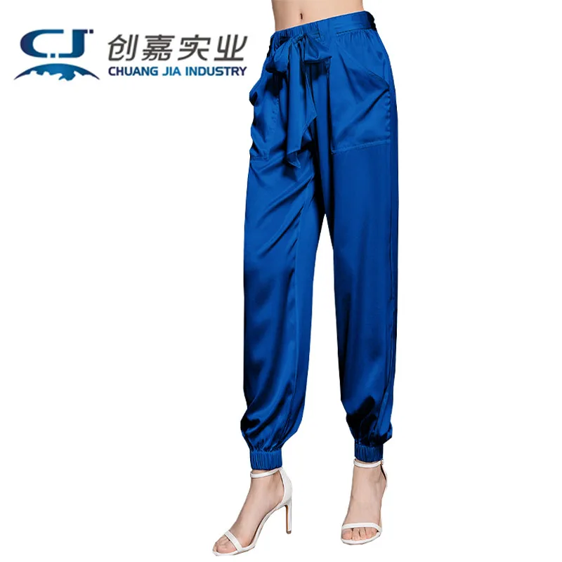 

Spring Summer Silk Pants Women's Black Mulberry Silk Loose Lace-up Nine Straight Leg Pants Outdoor Casual Jogging Light Luxury