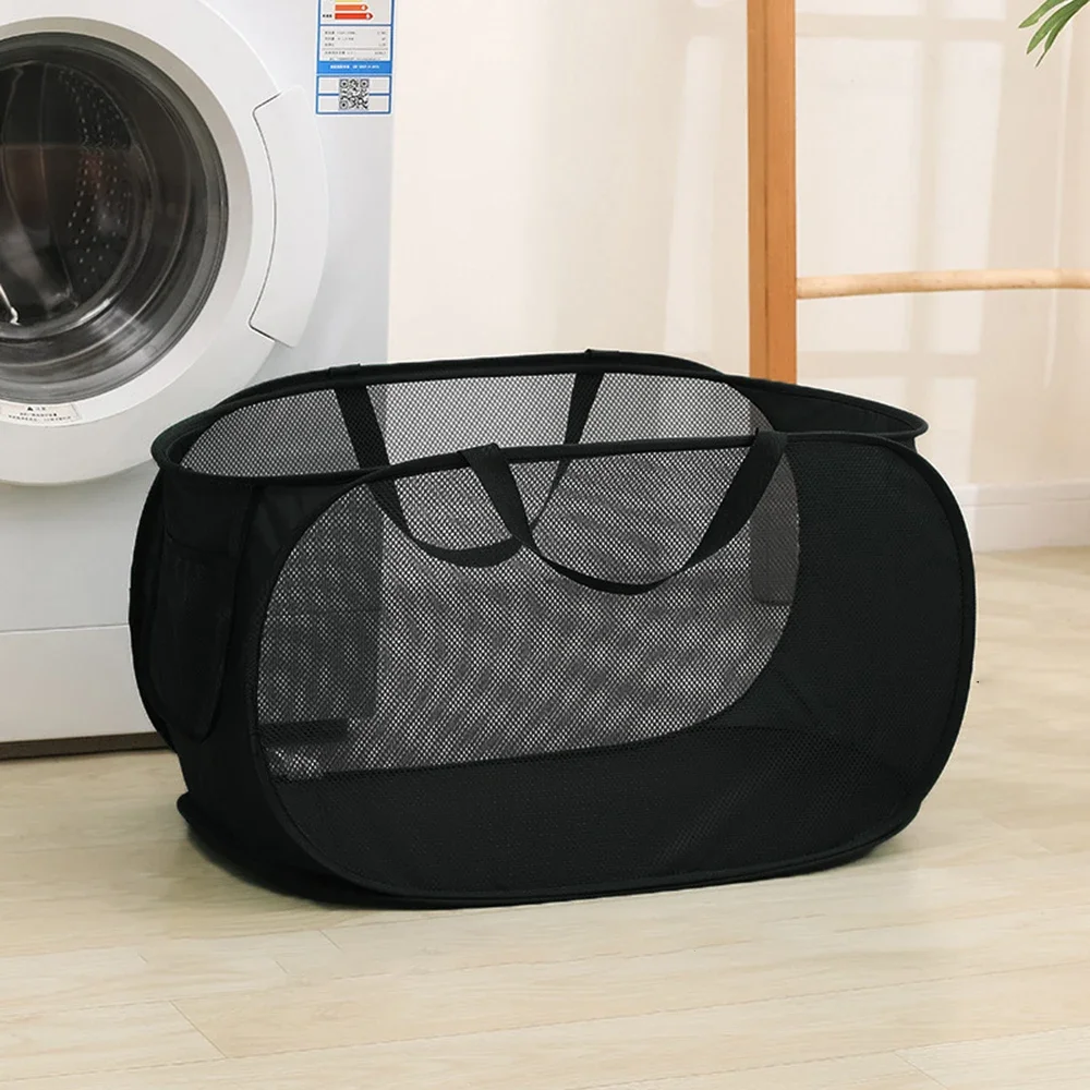 Laundry Basket Horizontal Foldable Mesh Cloth Breathable Large Capacity