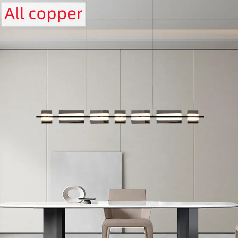 

All-copper Nordic LED restaurant chandelier modern bar glass lamps light luxury kitchen island dining table chandelier lighting