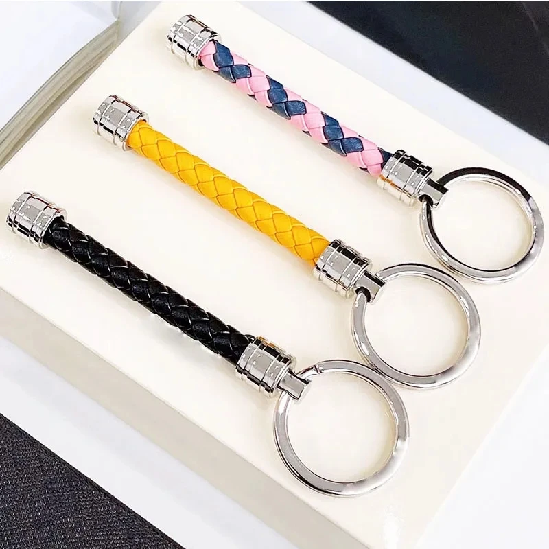 LJ2 Luxury MB Keychain Two Tone Leather Woven Simple And Exquisite Design Best Gift
