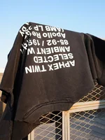 Hommes T-Shirt Aphex Twin lavé noir imprimé coton graphique surdimensionné mode coréenne à manches courtes hauts t-shirts Y2k vêtements de rue 4