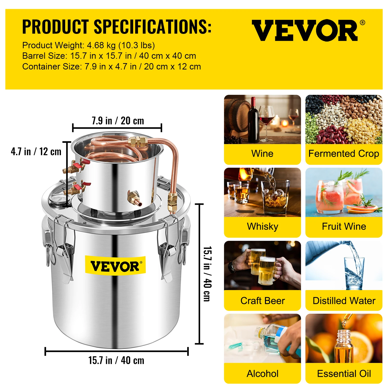 VEVOR Distillieranlage Moonshine Wasser Alkohol Destillier 50L