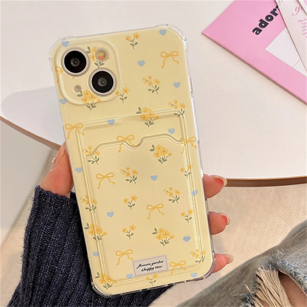 Clmj Korean Cute Love Heart Flower Card Hold Phone Case - Anti-Fall