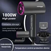 110V,220V Hair Dryer Foldable Storage 1800W High-Power EU/US/UK Plug Air Supply Hood And Nozzle Hammer Hair Dryer 2024 New Model 1