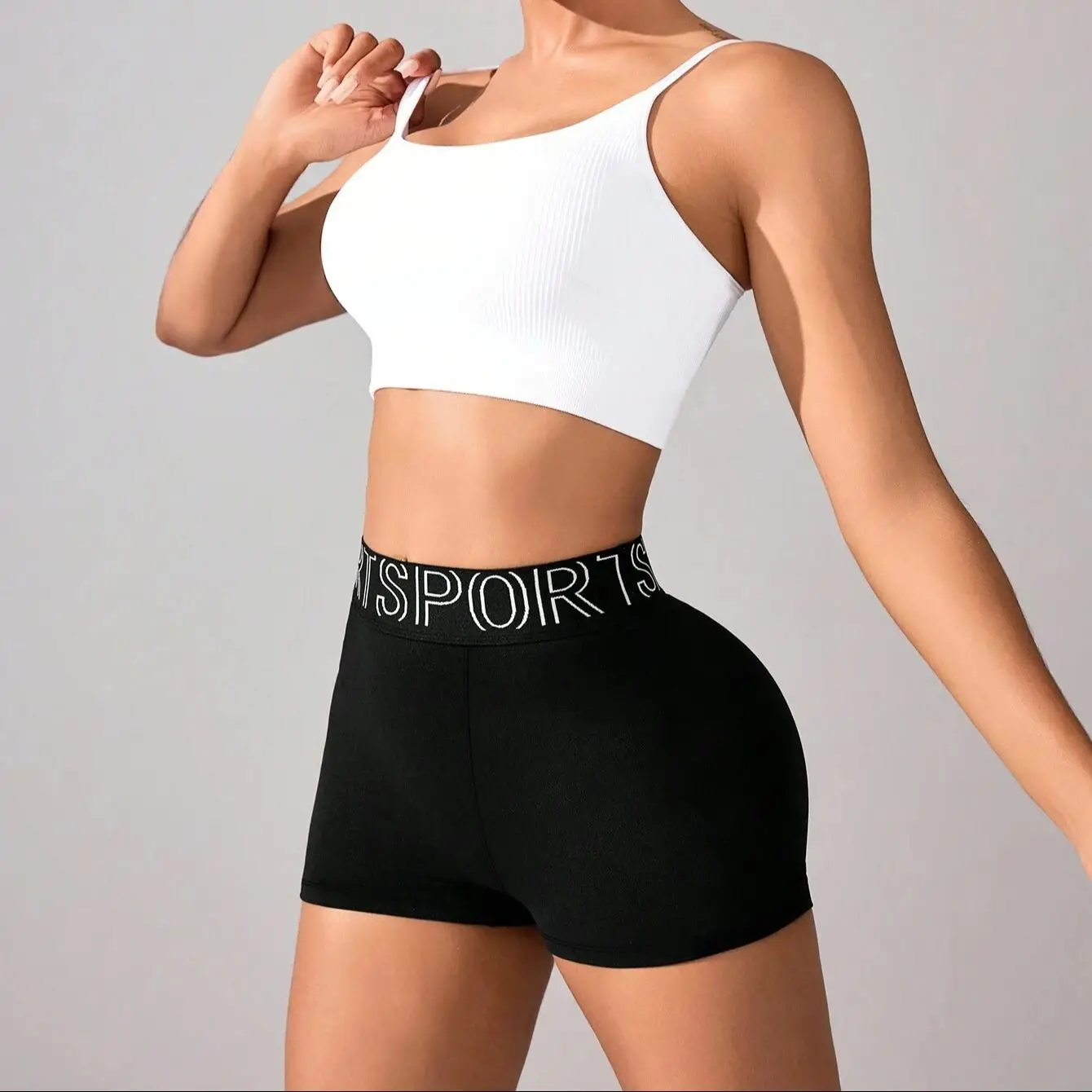 Women leggings High Waist Letter Waistband Solid Color Sports shorts for Breathable Quick Dry Running Gym Tennis Workout Shorts 6