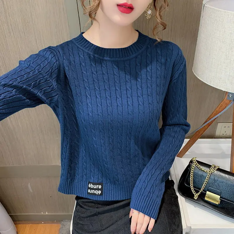 

Fashion Solid Color Long Sleeve Knitted Spliced Loose Letter Sweater Female Clothing 2022 Autumn New Casual Pullovers Warm Tops