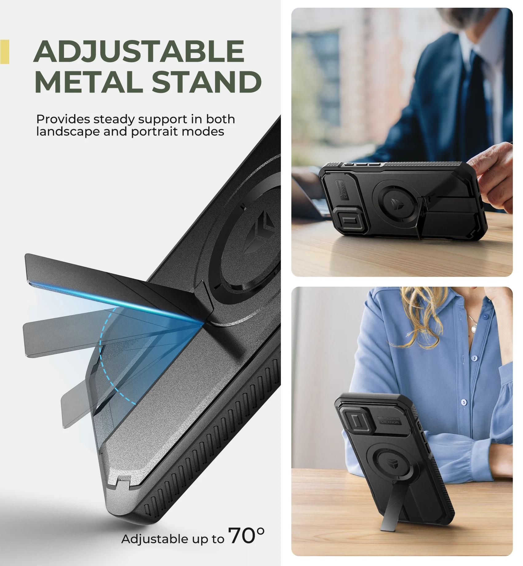 Rugged Shockproof Phone Case with Slide Camera Cover & Adjustable Kickstand