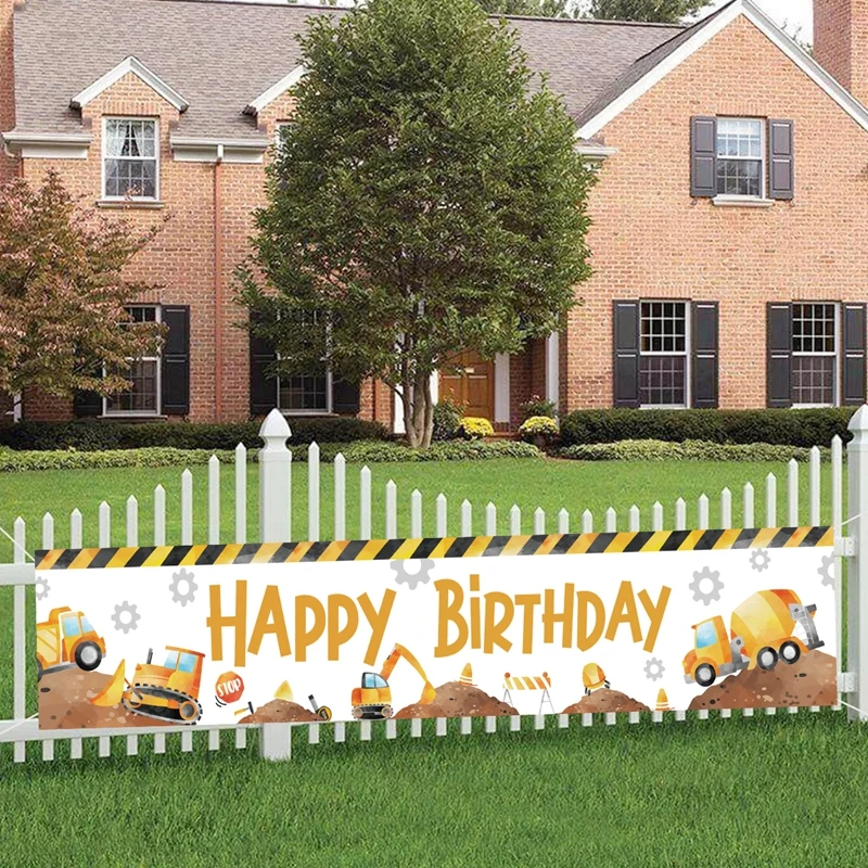 Description Picture 6 of itemExcavator Construction Theme Hanging Banner 1st Birthday Party Background Baby Shower Banner Happy Birthday Party Banner Favor