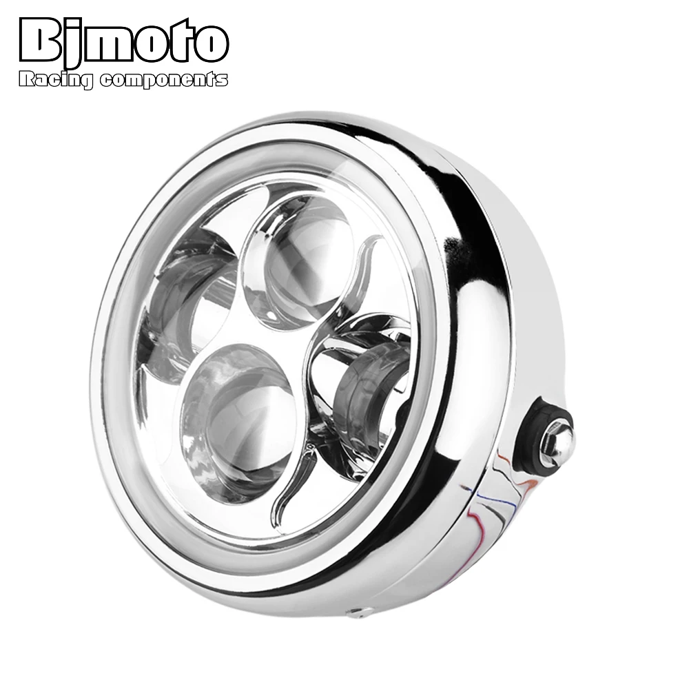 BJMOTO Chrome 6.5" 40W LED Motorcycle Headlight Hi&Lo Beam with Angel