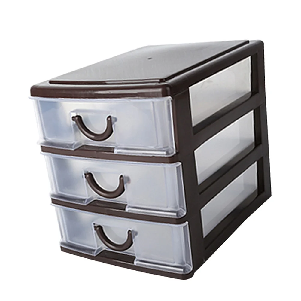 

Brown 3 Layer Multifunctional Drawer Type Storage Box Plastic Translucent Storage Case Sundries Holder Creative Desktop