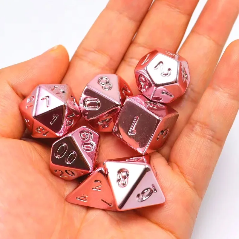 7pcs of Metal Dice Electroplating Seven Colored Metal Dice Set Colorful Gold Rose Gold Champagne Electroplating