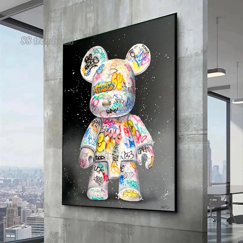 Pop Art Anime Bear Kaws Canvas Print: Modern, Vibrant Wall Decor