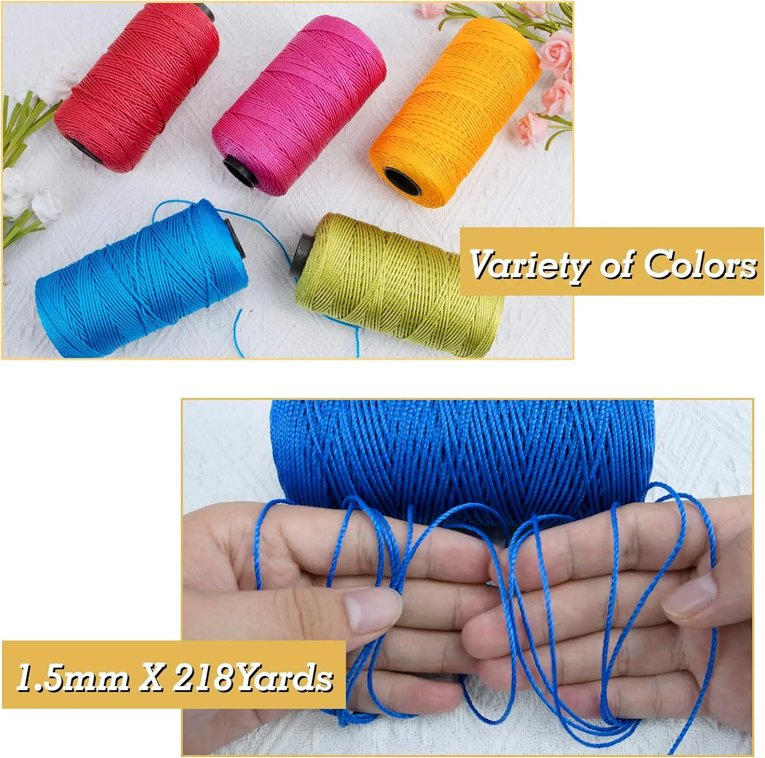 Description Picture 5 of itemCrochet Yarn 1.5mm/200m DIY Knitting Craft Thread Ice Silk Colored Art Yarn Cord for Bags Hats Polypropylene Rope Crocheting