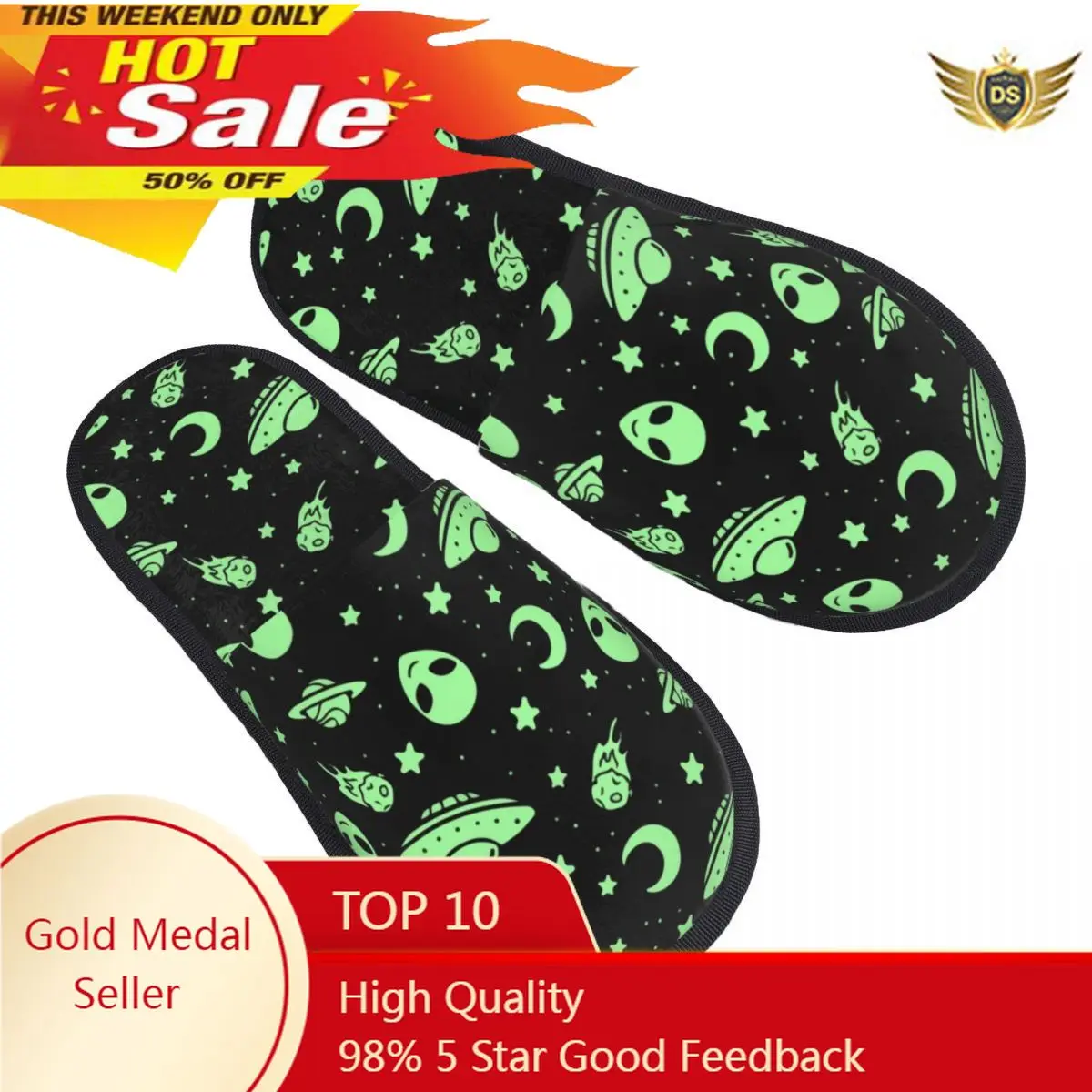 

Indoor Green Alien UFO Moon Warm Slippers Winter Home Plush Slippers Fashion Home Soft Fluffy Slippers