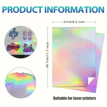 10 fogli di carta laser olografica A4, etichette in vinile autoadesive in PVC impermeabile per stampante, adesivi per nomi, ufficio, studenti e DI