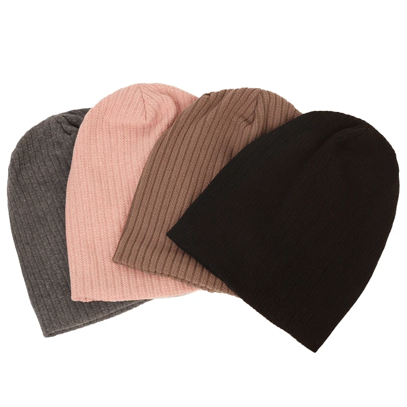 

Autumn Winter Soft Stripes Skullies Beanies For Women Slouchy Ladies Plain Baggy Casual Fashion Hats Gorros Cap Accessories