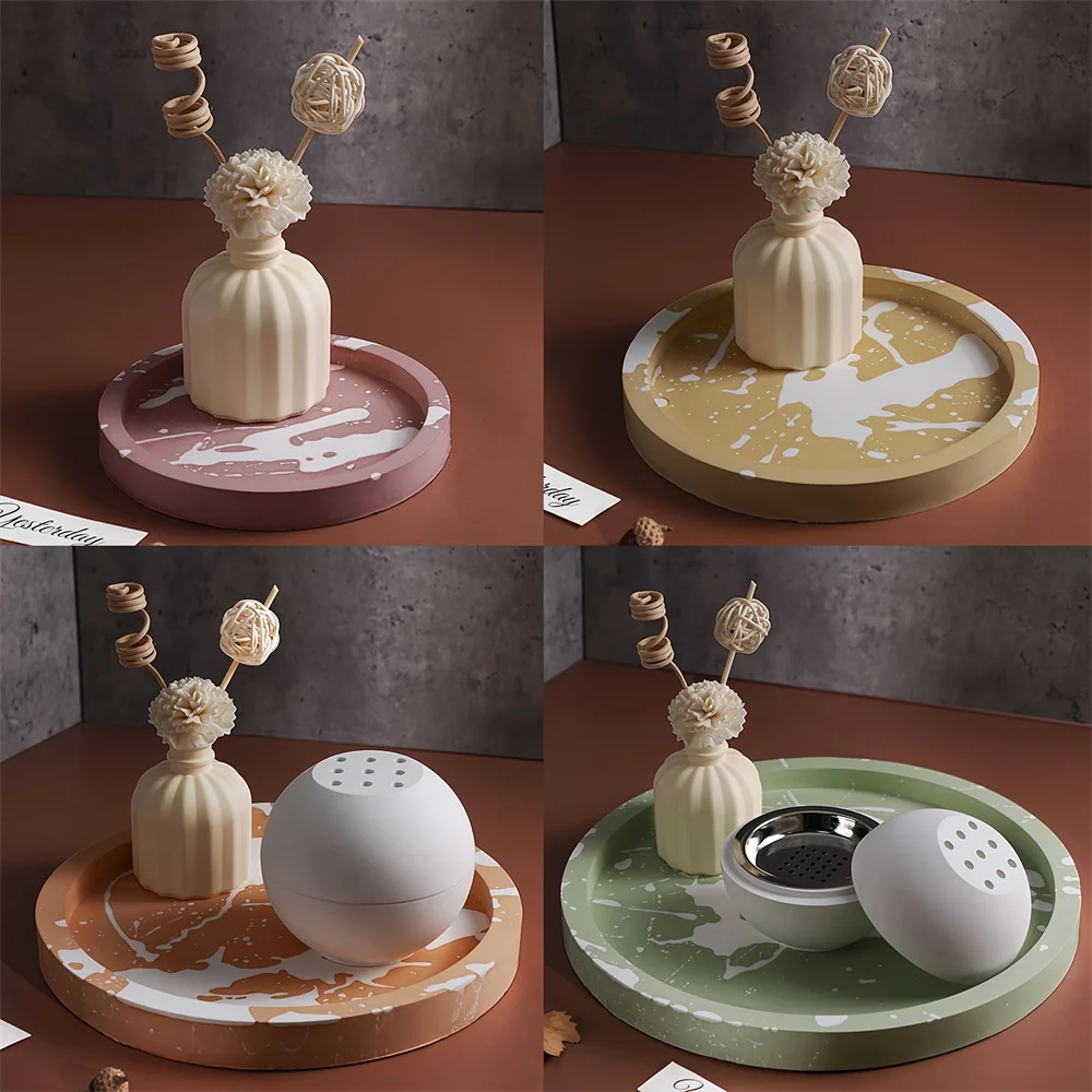 Silicone Mold Round Cement Tray DIY Handmade Storage Plate Plaster Concrete Resin Coaster Casting Mould Home Decor