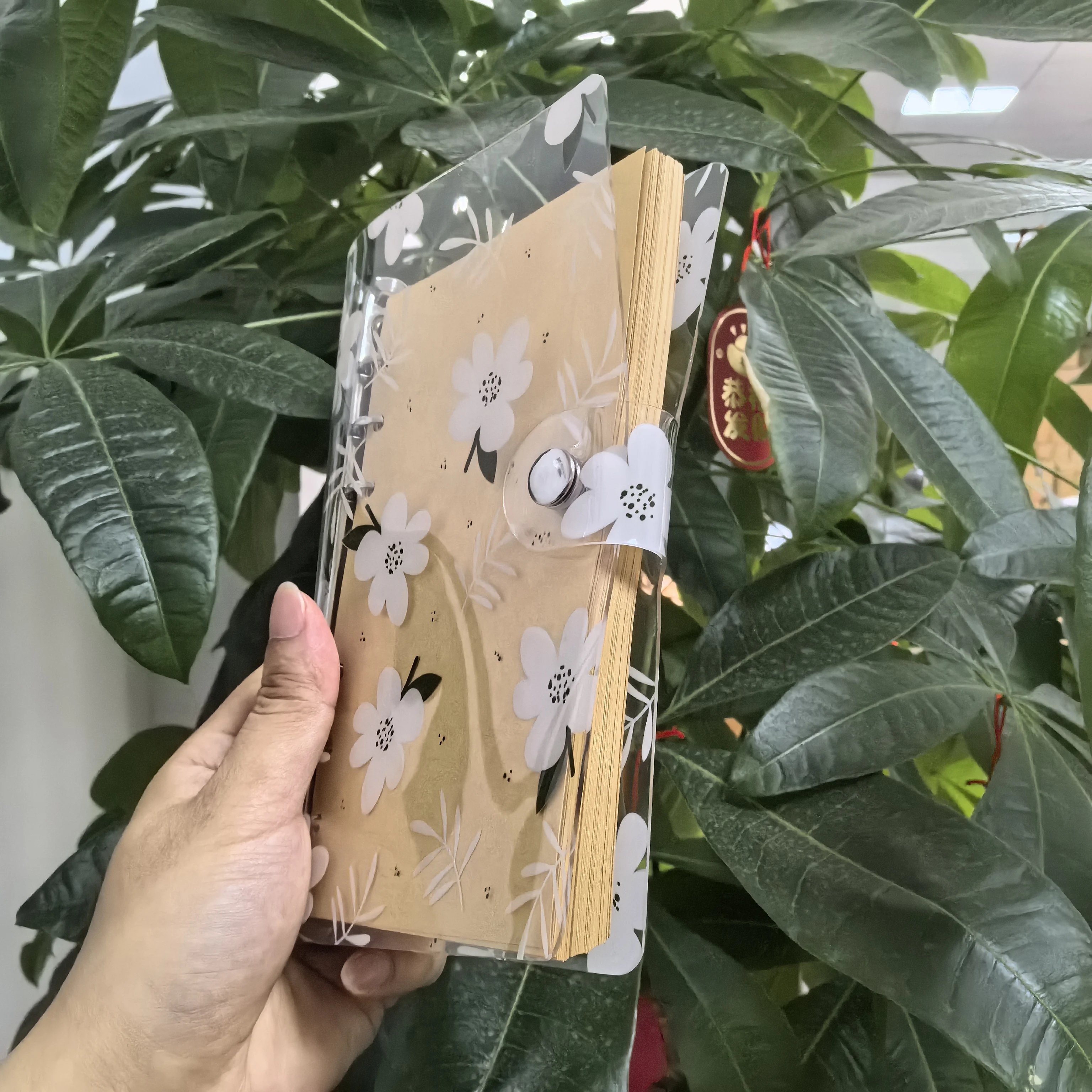 귀여운 꽃무늬 투명 루즈리프 노트, 스냅 버튼이 있는 A6 링 바인더 저널, 학교 및 일상용 귀여운 문구류