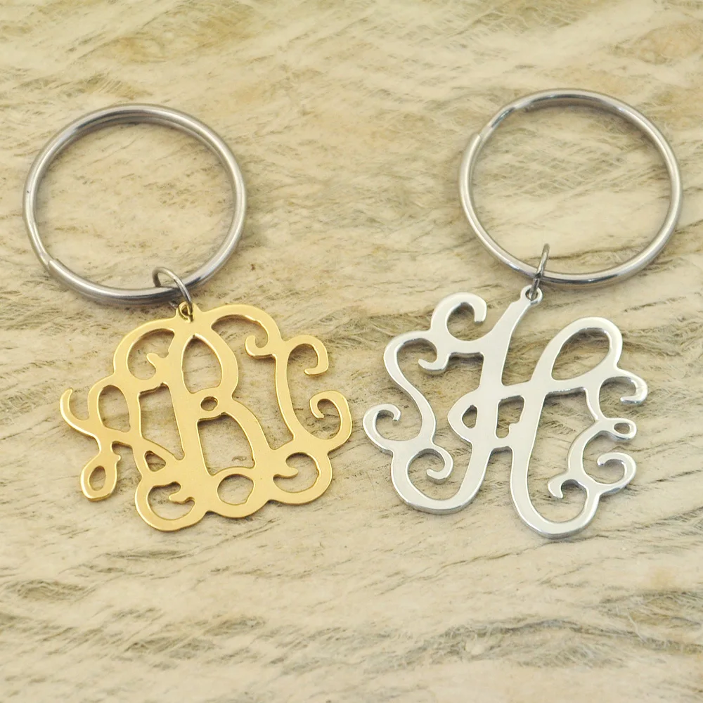 

Personalized Monogram Keychain Custom Initials Keychain Birthday Gift For Her Women Jewelry Monogram Pendant Name Keyring